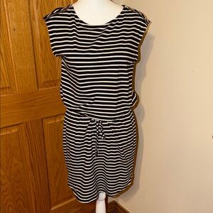 Michael Kors Striped Black and White Mini Dress Cinched Waist